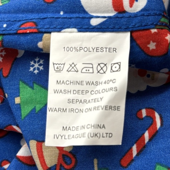 Simon Banks NWT Blue Christmas Print Holiday Long Sleeve Button Down Shirt - Picture 8 of 8